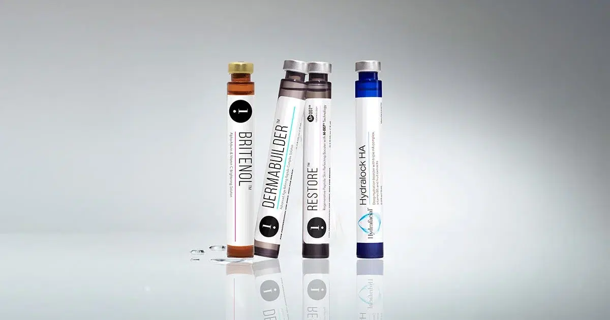 Флакони с продукти на mesoestetic - серия Brightening, Dermaroller, Restore