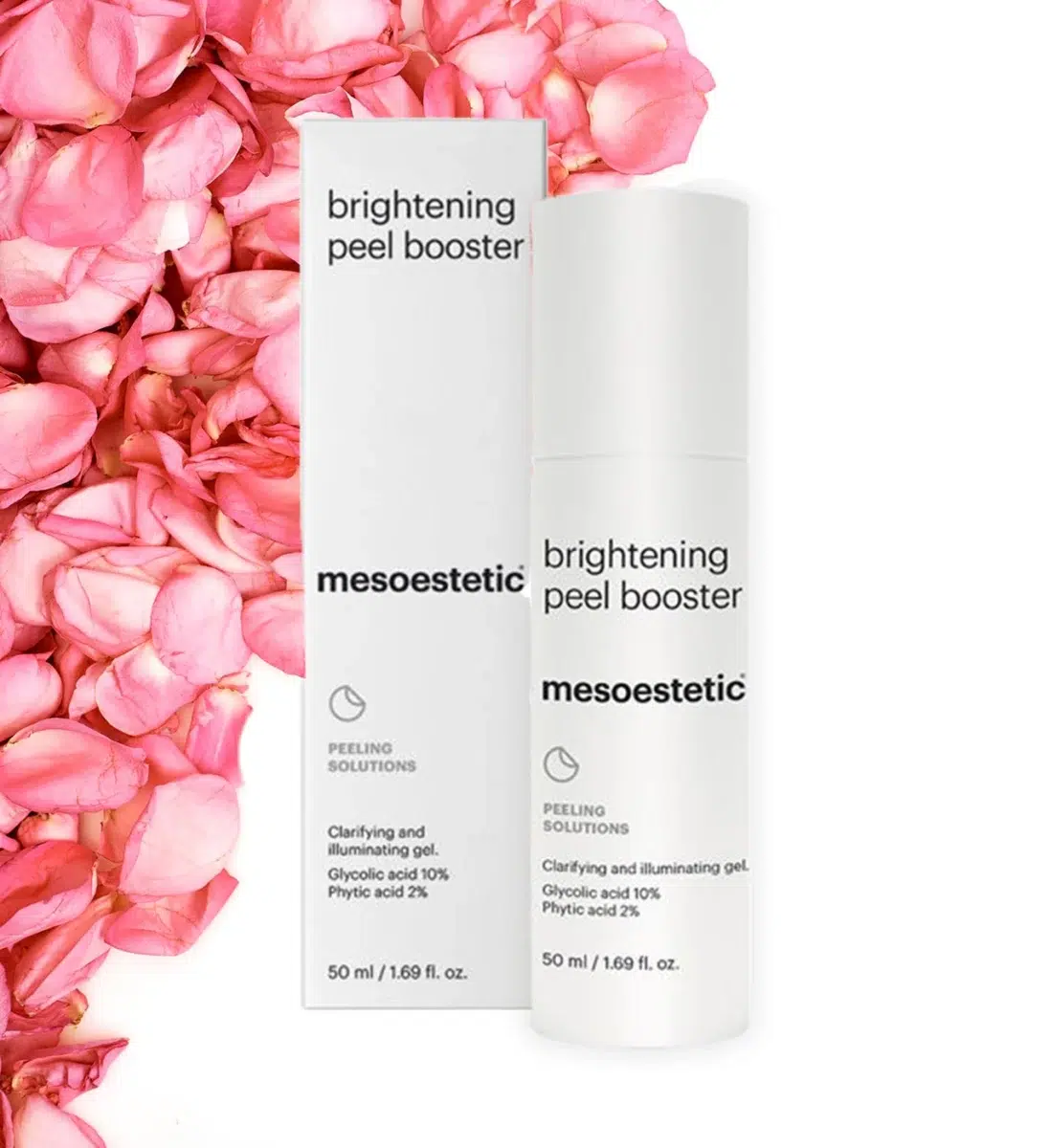 Продукт Brightening Peel Booster на mesoestetic сред розови цветя