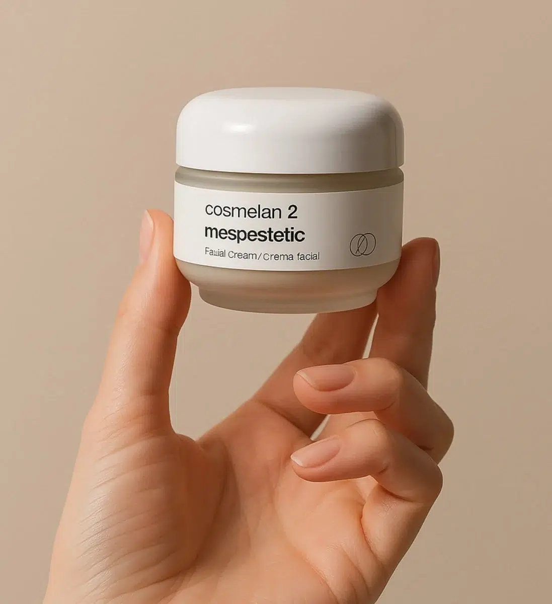 Продукт Cosmelan 2 на mesoestetic, държан в ръка